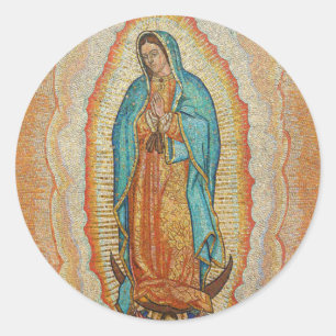 Pegatina Redonda Versión De Nuestra Señora De Guadalupe