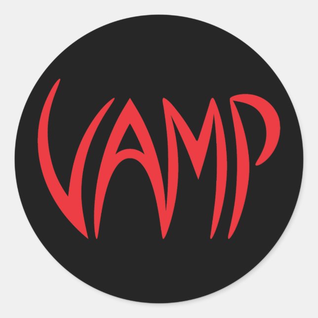 Pegatina Redonda Versión de texto Vamp (negro/rojo) (Anverso)