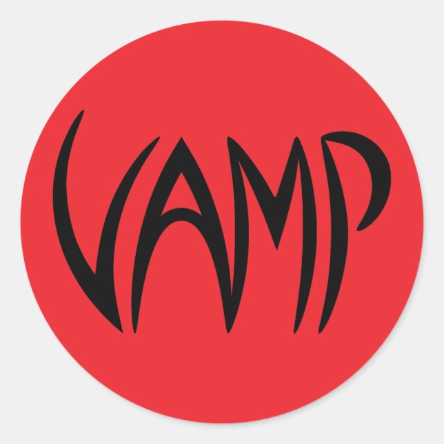 Pegatina Redonda Versión de texto Vamp (rojo/negro) (Anverso)
