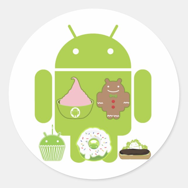 Pegatina Redonda Versiones de Android (Anverso)