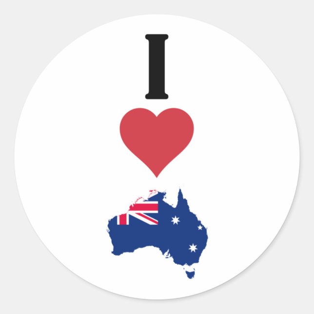 Pegatina Redonda Vertical I Love Australia / I Heart Australia (Anverso)