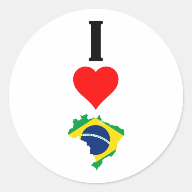 Pegatina Redonda Vertical I Love Brazil / I Heart Brazil (Anverso)