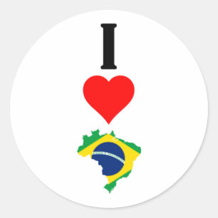Pegatina Redonda Vertical I Love Brazil / I Heart Brazil