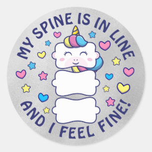 Pegatina Redonda Verticorn™ Mi Espina Está En Línea Niños Quiroprác