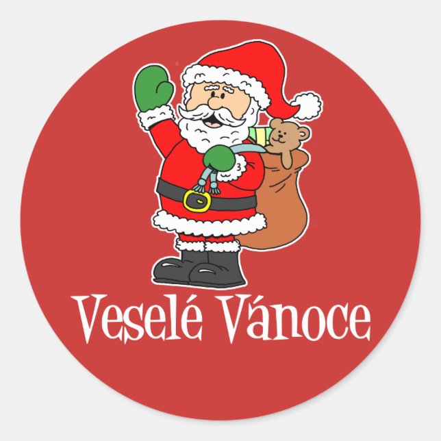Pegatina Redonda Vesele Vanoce Navidades checos Santa Red (Anverso)