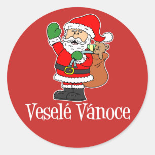 Pegatina Redonda Vesele Vanoce Navidades checos Santa Red