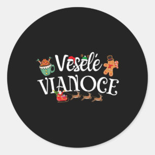 Pegatina Redonda Veselé Vianoce eslovaco Feliz Navidad Vesele Viano