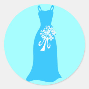 Pegatina Redonda Vestido azul oceánico con Bouquet