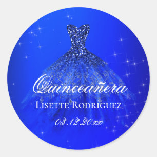 Pegatina Redonda Vestido azul quinceanera real