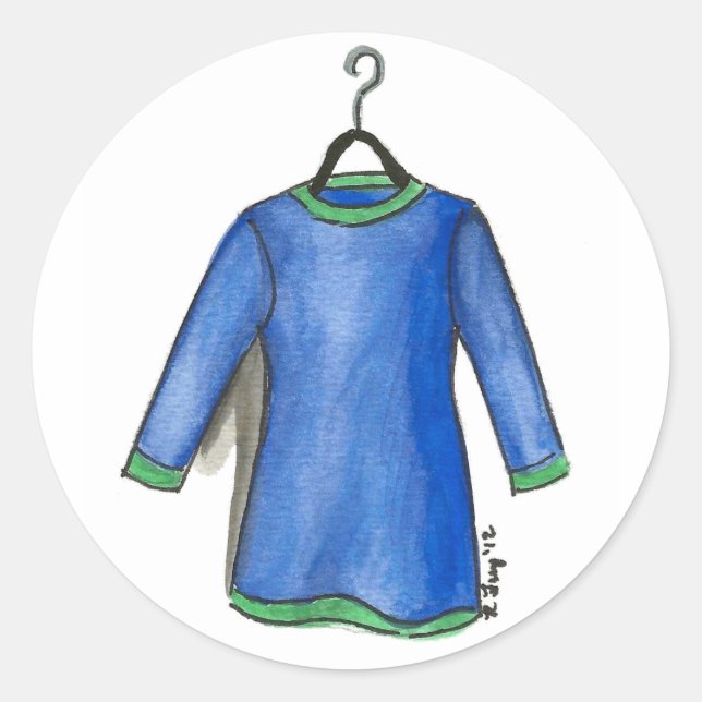 Pegatina Redonda Vestido azul sobre la moda de la moda de la moda e (Anverso)