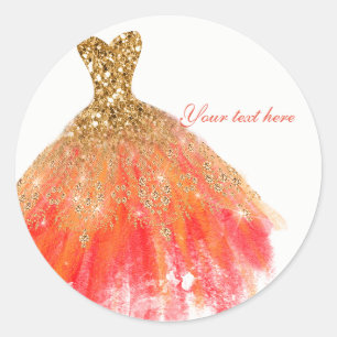 Pegatina Redonda Vestido de brillo naranja dorado Favor de fiesta d