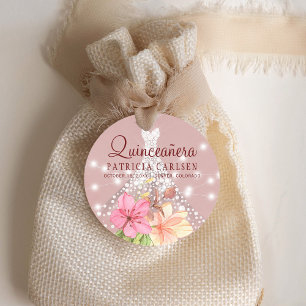 Pegatina Redonda Vestido de diamantes de princesa con destellos flo
