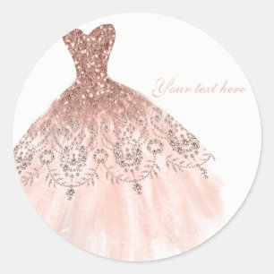 Pegatina Redonda Vestido de lentejuelas rosa rubor de melocotón gla