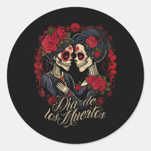 Pegatina Redonda Vestido de mujer La Catrina Día de la Estiloso