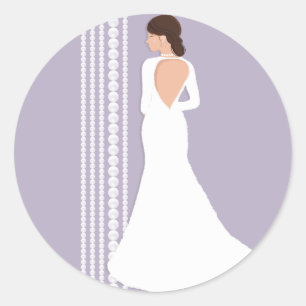 Pegatina Redonda Vestido de Novia Blanco Moderno & Perlas para Desp