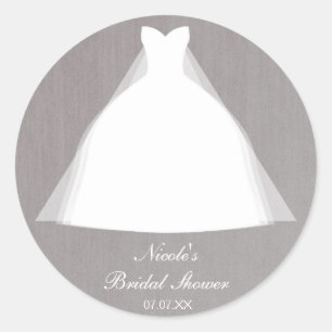 Pegatina Redonda Vestido de novia glamour moderno regalo ducha nupc