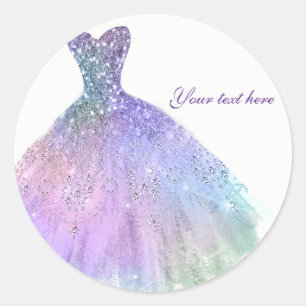 Pegatina Redonda Vestido de purpurina pastel con brillo para fiesta