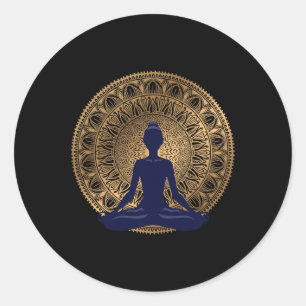 Pegatina Redonda Vestido de Yoga Ropa de Meditación Namaste Posició