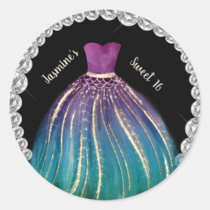 Pegatina Redonda Vestido Ombre y Rhinestones Dulces 16 para Niñas