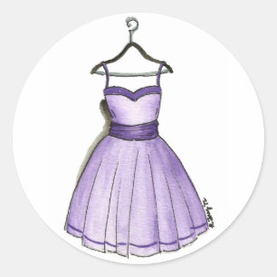 Pegatina Redonda Vestido Prom Retro de Moda Púrpura bonito