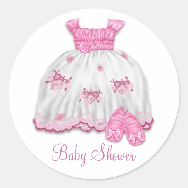 Pegatina Redonda Vestido rosa Booties Baby Shower (Anverso)