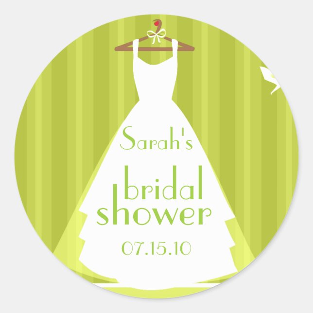 Pegatina Redonda Vestido verde y blanco Boda ducha de novia (Anverso)