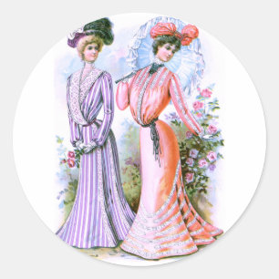 Pegatina Redonda Vestidos de moda de los años 1900