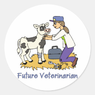 Pegatina Redonda Vet Futuro - Chica con vaca
