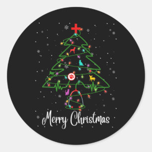 Pegatina Redonda Vet Tech Veterinaria Árbol de Navidad Merry Christ