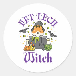 Pegatina Redonda Vet Tech Witch Veterinario Técnico Halloween