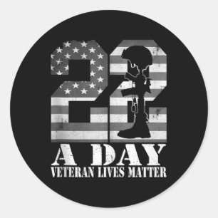 Pegatina Redonda Veterano de 22 al Día Vive Bandera Americana Milit