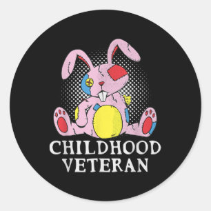 Pegatina Redonda Veterano de infancia Conejo relleno divertido