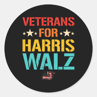 Pegatina Redonda Veterano De La Bandera Estadounidense Harris Wheim