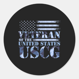 Pegatina Redonda Veterano De Los Estados Unidos Uscg Camo America F