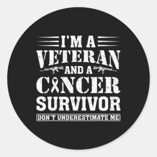 Pegatina Redonda Veterano sobreviviente de cáncer en el ejército Dí