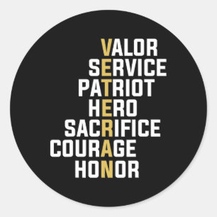 Pegatina Redonda Veterano Valor Service Patriot Hero Sacrifice Cour