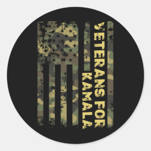 Pegatina Redonda Veteranos De Camuflaje De Kamala Bandera Americana
