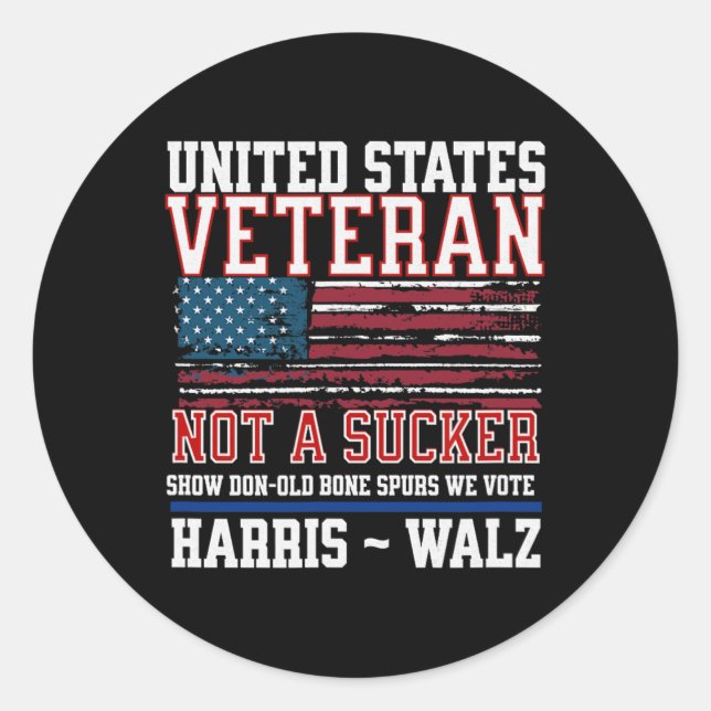 Pegatina Redonda Veteranos De Harris Wheimer 2024 Veterano Militar (Anverso)