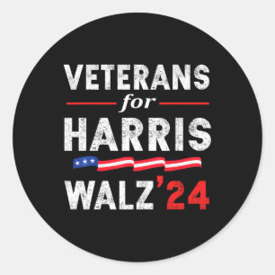 Pegatina Redonda Veteranos De La Votación De Harris Waltz 2024 Blue