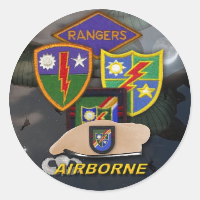 Pegatina Redonda veteranos de los guardabosques del ejército rayand (Anverso)