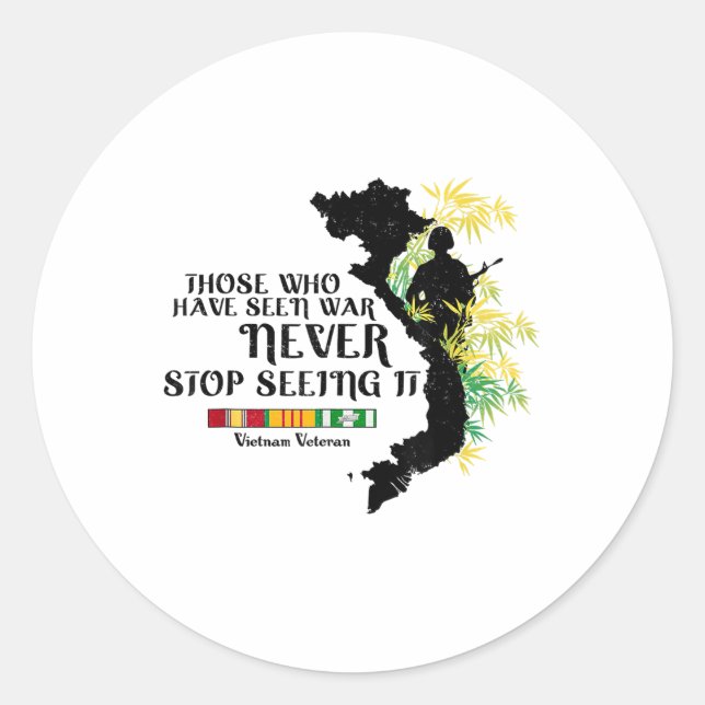 Pegatina Redonda Veteranos De Vietnam Que Han Visto La Guerra (Anverso)