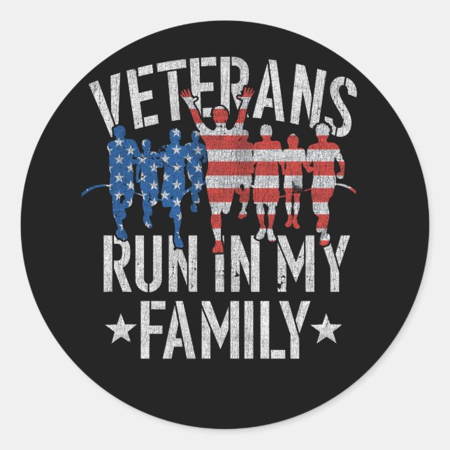 Pegatina Redonda Veteranos militares corren en mi familia dirigiend (Anverso)