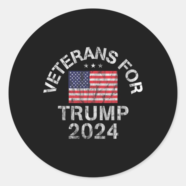 Pegatina Redonda Veteranos Militares Para Trump 2024 (Anverso)