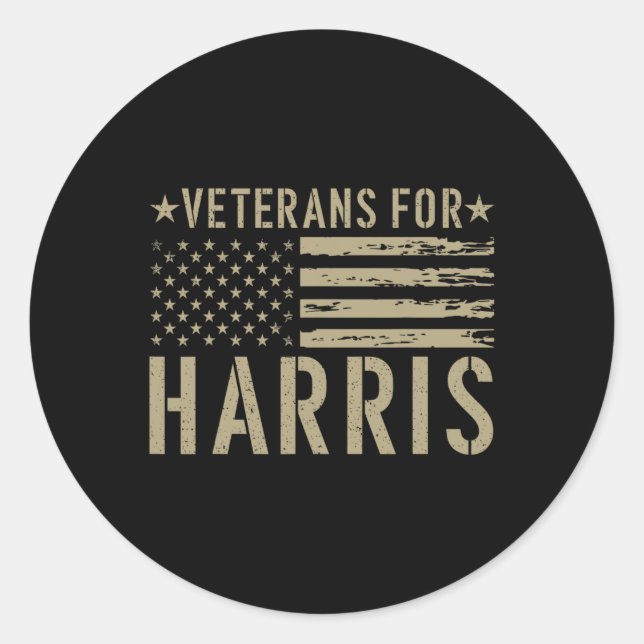 Pegatina Redonda Veteranos Para Harris 2024 Vets Militares Kamala H (Anverso)