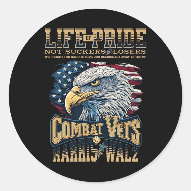 Pegatina Redonda Veteranos Para Harris Wheimer 2024 Vets Militares  (Anverso)