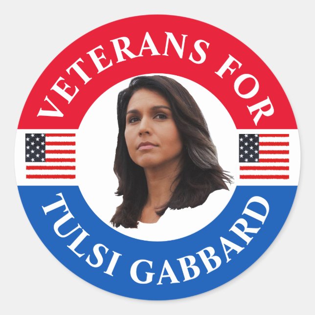 Pegatina Redonda Veteranos por Tulsi Gabbard (Anverso)