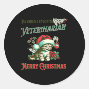 Pegatina Redonda Veterinaria favorita de mi hijo. Navidades Veteri