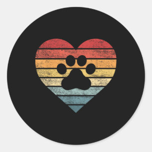 Pegatina Redonda Veterinaria Vet Tech Retro Sunset Paw Print Dog C