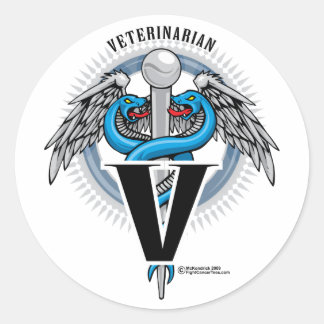 Pegatina Redonda Veterinario Caduceus