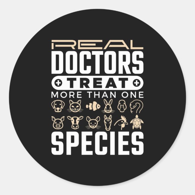 Pegatina Redonda Veterinarios Médicas reales tratan más de una espe (Anverso)